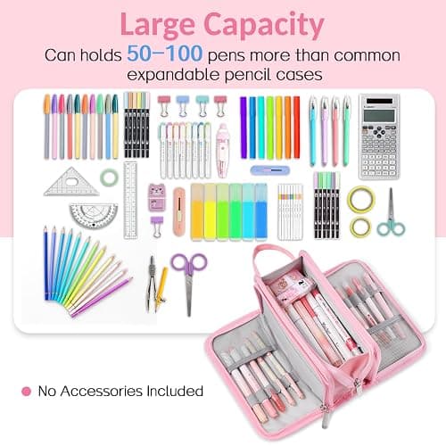Sooez Large Pencil Case, Big Capacity Pencil Pouch Pen Bag with 3 Compartment, Portable Canvas Stationery Organizer with Zipper, Cute Aesthetic School Supplies for Teen Girls College, Pure Pink thumbnail 6