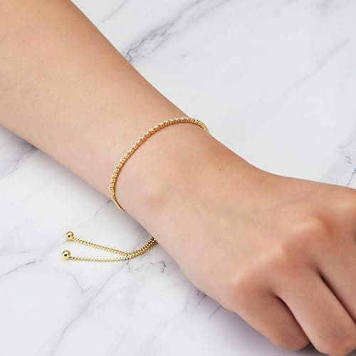 Philip Jones 18k Gold Plated 2mm Adjustable Tennis Bracelet Created with Zircondia® Crystals thumbnail 2
