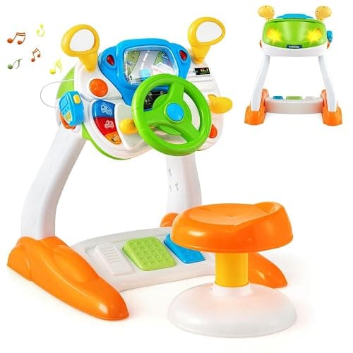 Freestanding Electronic Steering Wheel Driving Simulator Toy With Pedals And Stool, Lights and Sounds Activity Toy for Kids - Image 1