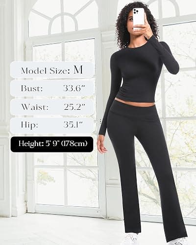 LUXURY-VITA 2 Piece Lounge Sets for Women Casual Long Sleeve Crop Top Fold Over Flare Yoga Leggings Pants Outfits Pajamas Set thumbnail 4