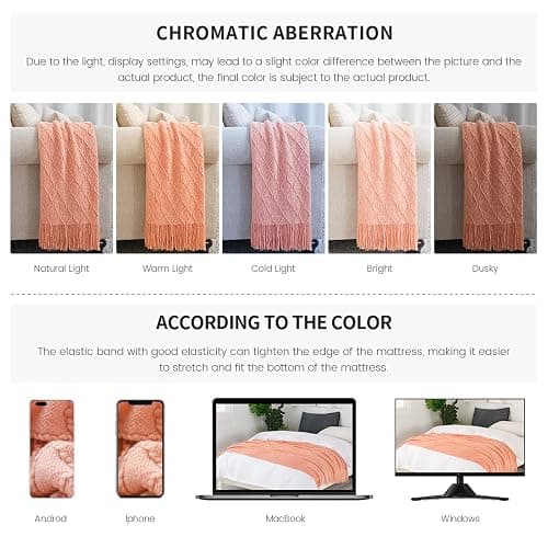 BOURINA Orange Throw Blanket 50x60 Inches Throw Textured Solid Soft Sofa Couch Decorative Knit Blanket thumbnail 7