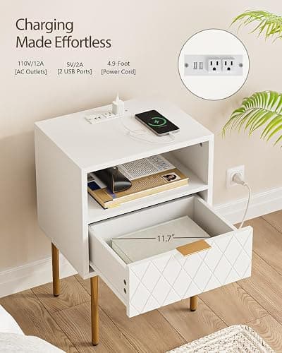 AEPOALUA Nightstand,Small Bedside Table with Gold Frame,Morden Night Stand with 1Drawer,End Table,Side Table with Drawer and Shelf for Bedroom,Living Room (Black,Outlet) thumbnail 3