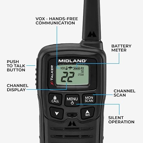 Midland T10 22 Channel FRS Walkie Talkie - Up to 20 Mile Range Two-Way Radio, 38 Privacy Codes & NOAA Weather Alert, Black thumbnail 6