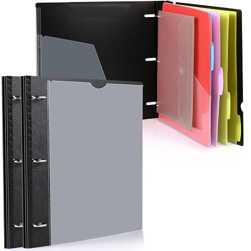 WOT I Telescoping Project Organizer 2-Pack, Refillable 3 Ring Binder with Dividers and Pockets, 13 Pocket Folders, 1 Inch 3 Rings, Black - Image 1
