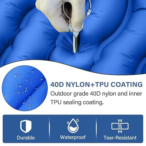 FUN PAC Camping Sleeping Pad, Ultralight Camping Pad with Pillow Built-in Foot Pump Inflatable Sleeping Mat Compact for Camping Backpacking Hiking Traveling - Blue, Single thumbnail 3