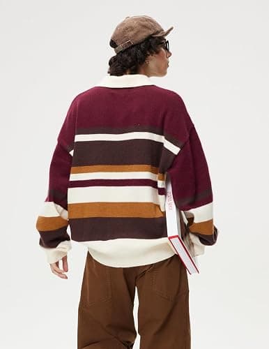 Aelfric Eden Sweaters Vintage Stripe Polo Sweater Soft Warm Knitted Polos Pullover Casual Long Sleeve Trendy Outfits thumbnail 4