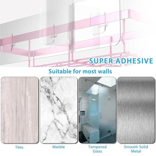 DIFULI Shower Caddy Shelf Organiser 2 Pack, No Drill Pink Shower Shelves,Self Adhesive Bathroom Caddy, Shower Storage Accessories thumbnail 7