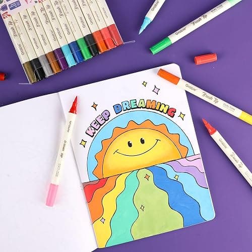 Grabie 24 Colors Acrylic Paint Markers, 12 Pack Dual Tip Soft Brush Acrylic Markers, Water-Based Paint Pens for Paper, Rock Painting, Wood, Glass, Canvas, DIY Craft Art Supplies for Adult & Kids thumbnail 6
