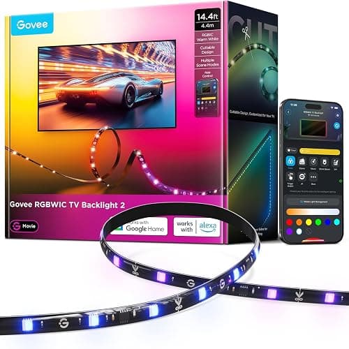 Govee TV LED Backlight 2, 14.4ft Cuttable TV Lights for 32-70 Inch TVs, Color Changing RGBWIC LED Strips Lights with 210+ Scene Modes & Music Sync, Smart APP and Voice Control, Easy Install - Image 1