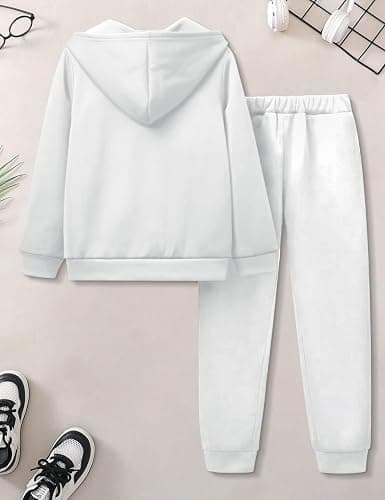 KANGKANG Unisex Boys Girls Clothes Letter Full Zip Fleece Hooded Sweatshirt Jogging Sweatpants Sweatsuit Kids Fashion Outfits thumbnail 6