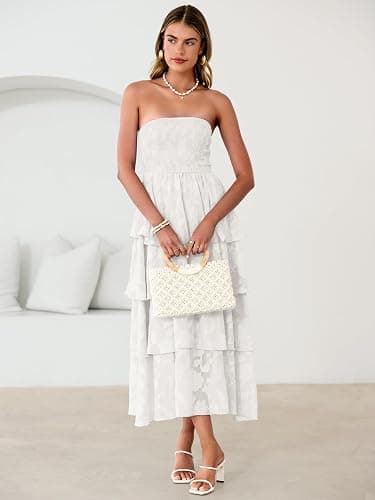 Simplee Womens Summer Strapless Maxi Dress 2026 Boho Floral Off Shoulder Wedding Guest Dresses Tiered Beach Long Sundress thumbnail 4