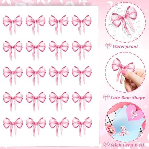 500Pcs Bow Pink Sticker,Watercolor Decor Vintage Waterproof Bow Aesthetic for Girls Scrapbook Crafts Laptop Party Favors Windows Water Bottle Decoration thumbnail 4