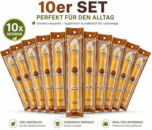 IDOBY Miswak - Lot de 10 brosses à dents traditionnelles en bois de Siwak - 100 % naturel - Racine de miswak - Nettoie et éclaircit - Respectueux de l'environnement et durable thumbnail 2