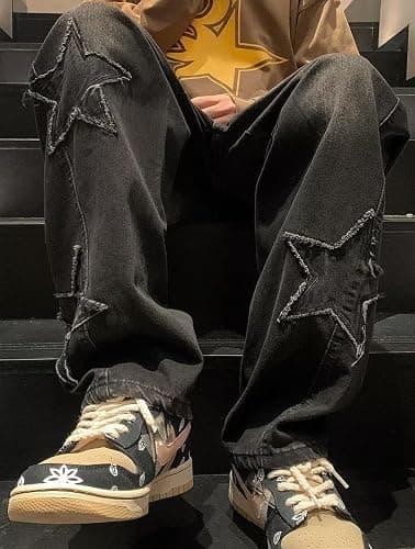 Mens Y2k Star Jeans High Waisted Hip Hop Streetwear Jeans Loose Baggy Embroidery Aesthetic Harajuku Denim Pants thumbnail 5