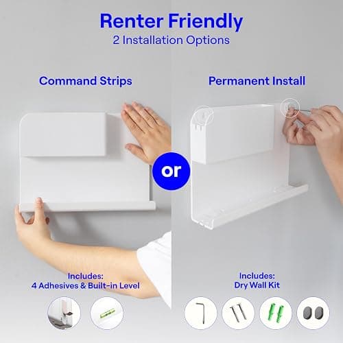 WallShelfie Bedside Wall Organizer & Dorm Decor - Dorm Room Essential, Floating Bedside Shelf Wall Mount Organizer, Remote Control Holder, Cool Teen Girls Trendy Stuff, Room Organization (White) thumbnail 6