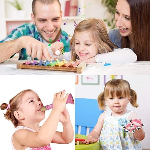 Kids Musical Instruments Sets, Non-Toxic Musical Toy, Wooden Percussion Instruments Toys Tambourine Xylophone for Kids Playing Preschool Education, Promotes Early Learning for Boys Girls Gift thumbnail 6