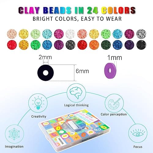 YMSDZHL 6000+PCS Clay Beads Bracelet Making Kit,24 Color DIY Flat Preppy Beads for Friendship Jewelry Making,Polymer Heishi Beads with Charms Gifts for Teen Girls Crafts for Ages 4-12 thumbnail 3