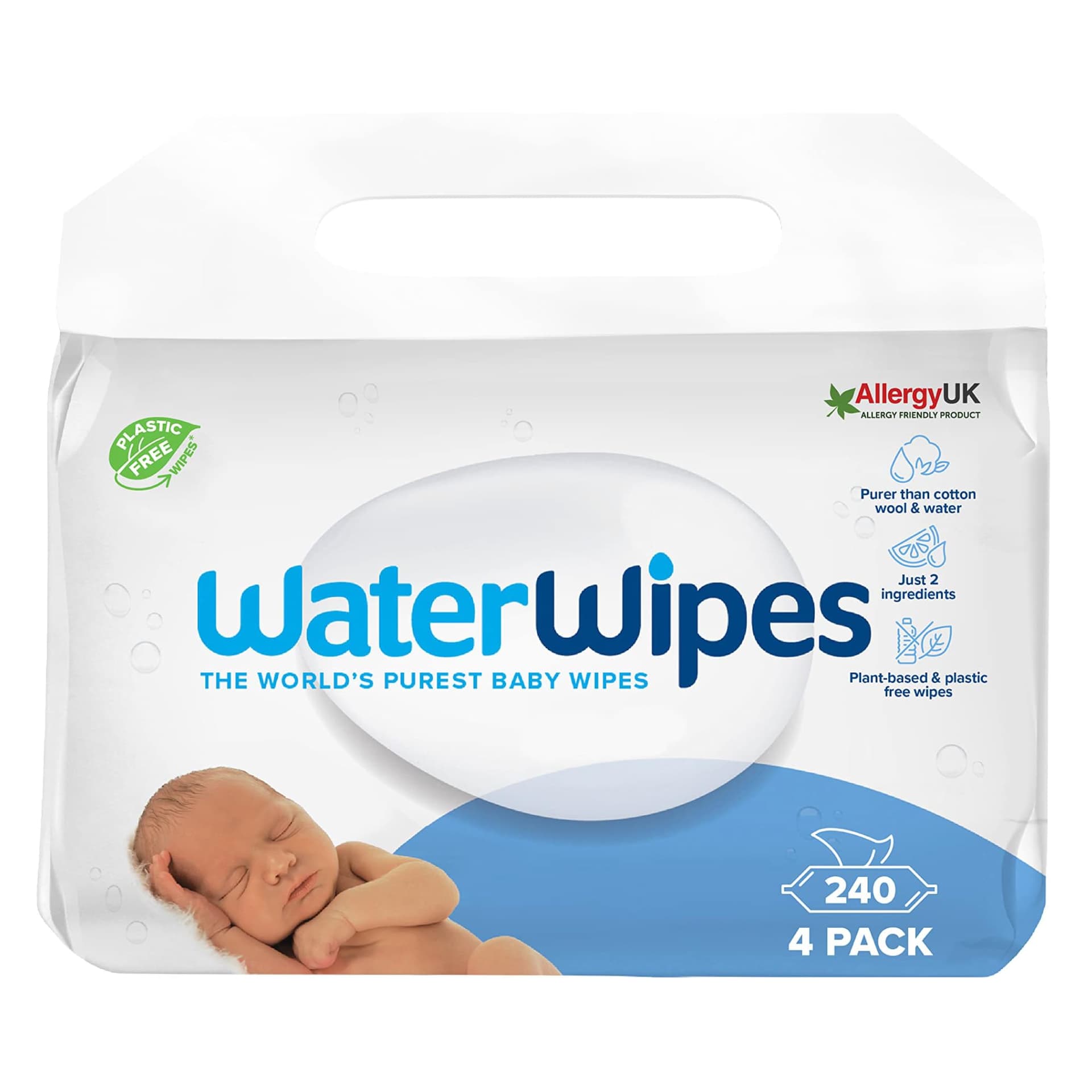 WaterWipes 240 Pack, Biodegradable Baby Wipes, 99.9% Water Based Wet Wiped, Unscented & Hypoallergenic, For Sensitive Skin & Newborns (4 packs x 60 wipes) - 60 count (Pack of 4) - Image 1