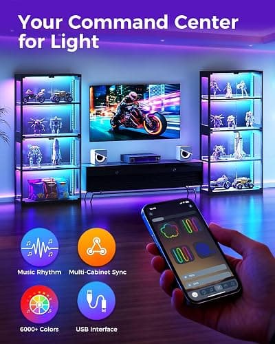 AODK Display Case with RGB Lights, 4-Tier Display Cabinet with Glass Doors and Storage Shelves, Glass Display Cabinet Shelf for Collectibles, Black Curio Cabinet for Game Room thumbnail 3