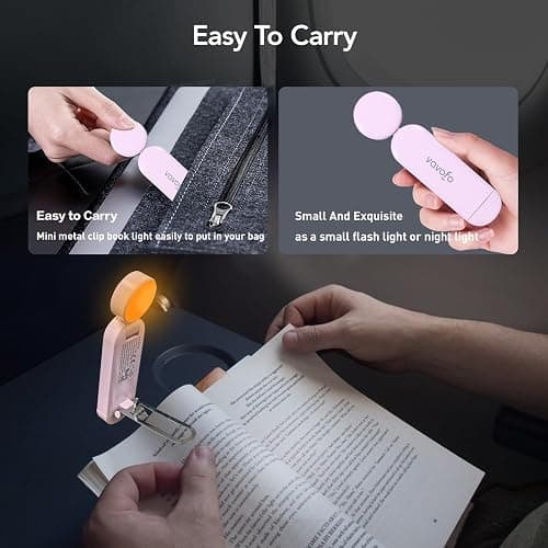 VAVOFO USB Rechargeable Book Light, Blue Light Blocking, Amber Light Clip On Bookmark Shaped Reading Light, Eye Care 6 LEDs Book Light for Bookworms Reading in Bed with 9 Lighting Modes (Pink Purple) thumbnail 8