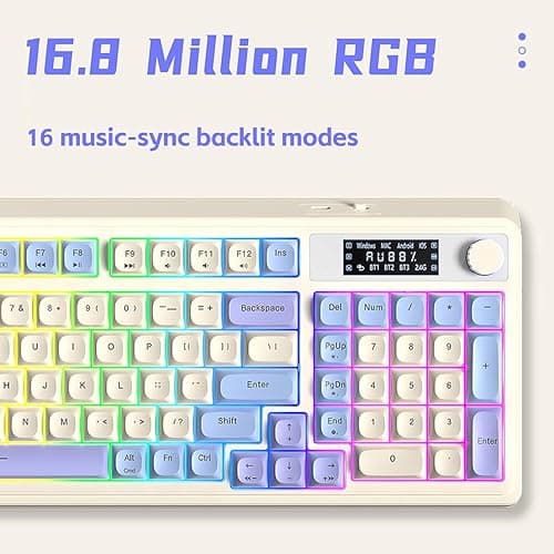 AULA S99 Pro Wireless Keyboard, Display Screen & Media Knob, Tri-Mode Bluetooth/2.4G/USB-C RGB Creamy Gaming Keyboard with Number Pad Macro Keys, Custom Computer Keyboards for Laptop PC Gamer - Green thumbnail 7