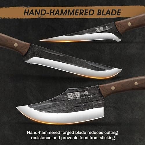 HOSHANHO Butcher Knife Set, Sharp Kitchen Knife Set & Roll Bag Gift for Men | Hand Forged 8PCS Butcher Chef Knife Set with Meat Cleaver Knife & Bone Chopper Knives & Fillet Knives for Home, Camping, BBQ thumbnail 4