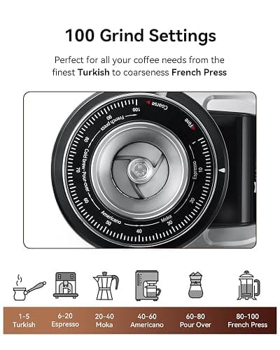 MOKKOM Professional 64mm Flat Burr Coffee Grinder with 100 Grind Settings, All-Metal Stainless Steel Body, Coffee Bean Grinder with Adjustable Electronic Timer, Anti-Static, LED Display thumbnail 6