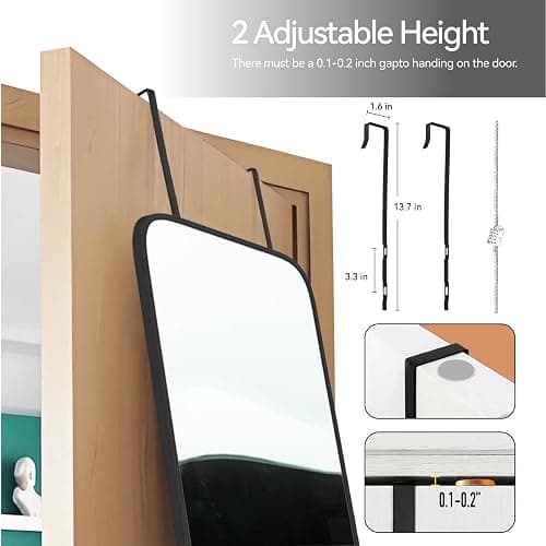 SCWF-GZ 57x16 Door Hanging Full Length Mirror, Floor Stand (Height 5.7ft just Body in1.3ft) Wall Mounted Metal Frame Rectangle Dressing Mirrors for Bedroom Bathroom Room 57 inch Black thumbnail 6