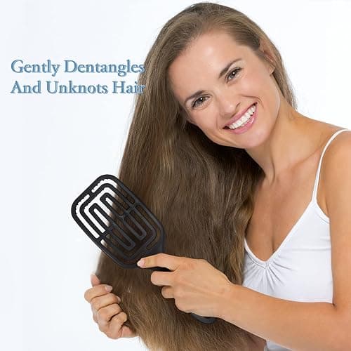 Vinabo Brosse à Cheveux Démêlante - Ne Tire Pas Professionnelle Incurvée Ventilée pour Cheveux Mouillés et Secs, Brosse de Massage, pour Femme, Homme & Enfant, Noir thumbnail 6