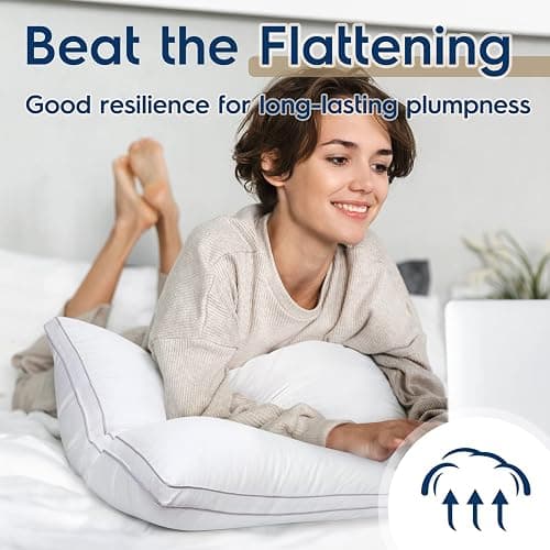 viewstar Bed Pillows King Size Set of 2, Firm Support Down Alternative Gusseted Pillows for Side, Back, or Stomach Sleepers, White thumbnail 5
