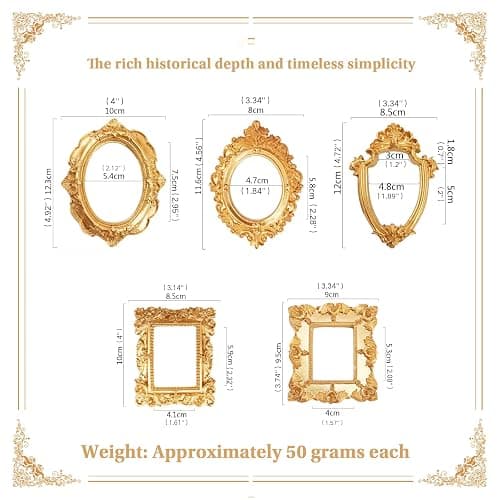 ERESGREAT Mini gold frames Mini frame Small Picture Frames Magnetic Picture Frames for Refrigerator Vintage Picture frames Antique Vintage gold frame Jewelry Display Photo Frame Christmas Decor(5pcs，Gold) thumbnail 5