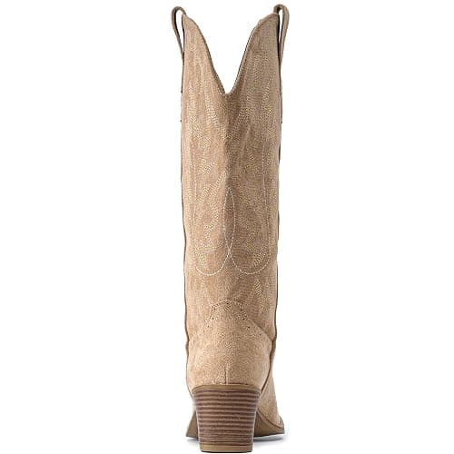 IUV Suede Cowboy Boots For Women Chunky Heel Pointed Toe Cowgirl Boots Mid Calf Western Embroidery Boots thumbnail 4