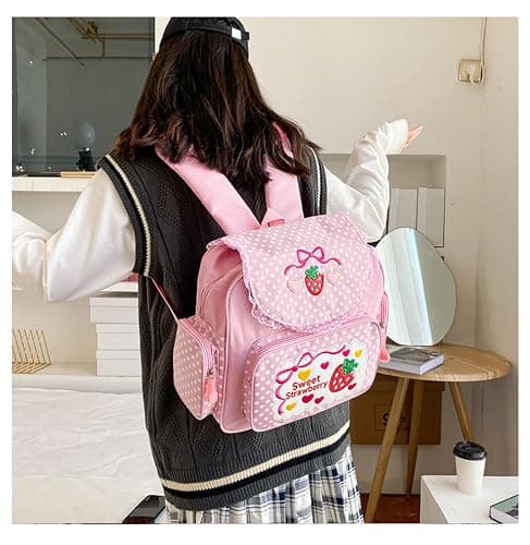 Kawaii Strawberry Backpack Pink Cute Mini Aesthetic Backpack Japanese Anime Cutecore Small Bookbag thumbnail 2