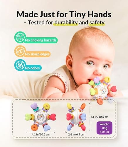 Baby Montessori Rattle & Teething Toys - Safe, Multi-Functional BPA-Free Silicone Sensory Learning Teether Baby Toys for Infant 0-12 Months Teething Relief & Fun Play Perfect Baby Gift for Boys Girls thumbnail 7