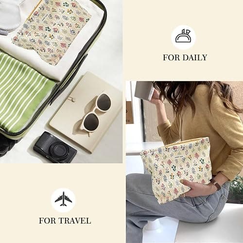 STARDW Aesthetic Floral Makeup Bag Cute Small Cosmetic Bags for Women Girls, Travel Toiletry Bag Large Capacity Zipper Makeup Pouch, Purse Organizer Pouches thumbnail 6