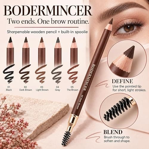 BODERMINCER Eyebrow Pencil Waterproof Long Lasting Brow Definer Pencil with Spoolie Brush, Smudge-Proof Natural Look Eyebrow Makeup Pen, 5 Colors Available (2# Dark Brown) thumbnail 3