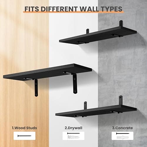 upsimples Floating Shelves for Wall Decor Storage, Wall Mounted Shelves Set of 3, Sturdy Small Wood Shelves with Metal Brackets Hanging for Bedroom, Living Room, Bathroom, Kitchen, Book, Black thumbnail 7