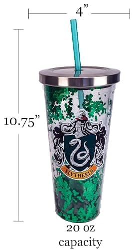 Spoontiques - Harry Potter Tumbler - Slytherin Glitter Cup with Straw - 20 oz - Acrylic - Green thumbnail 2