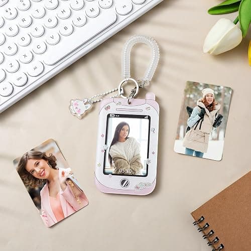 JIYIN 2 Pcs Photocard Holder, 3 Inch Photo Card Holder ID Badge Holder Cute Cartoon Photocard Holder Keychain Bus Card Credit ID Bank Card Pendant with Spiral Wrist Coil thumbnail 5