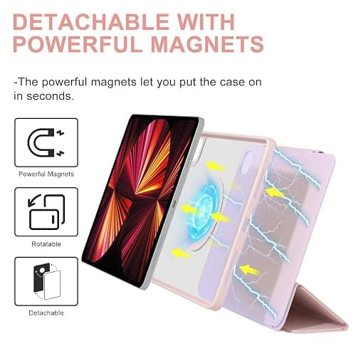 ZENLU iPad Pro 11 inch Case with Removable Magnetic Folio Cover, Premium PU Leather, Multiple Angles Stand, Pencil Slot Charging Support, Full Protective Case for 11" (1/2/3/4 Gen) iPad Pro (Pink) thumbnail 5
