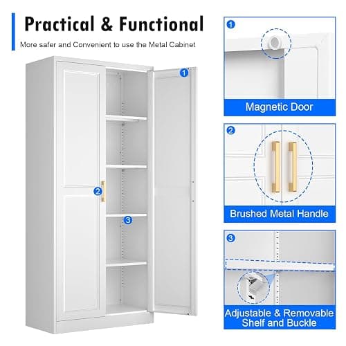 Polup White Kitchen Pantry Cabinet, 71 Inch Tall Metal Storage Cabinet with Doors and Shelves, Pantry Cabinets for Kitchen Storage, Freestanding Cupboard for Living, Dining Room, Assemble Required thumbnail 6