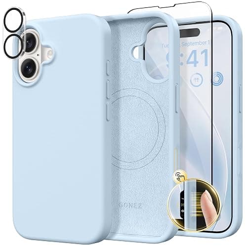 GONEZ Magnetic for iPhone 16 Case, Compatible with MagSafe, [Screen Protector + Camera Lens Protector], Liquid Silicone Shockproof Protective Phone Case for iPhone 16 6.1", Blue - Image 1