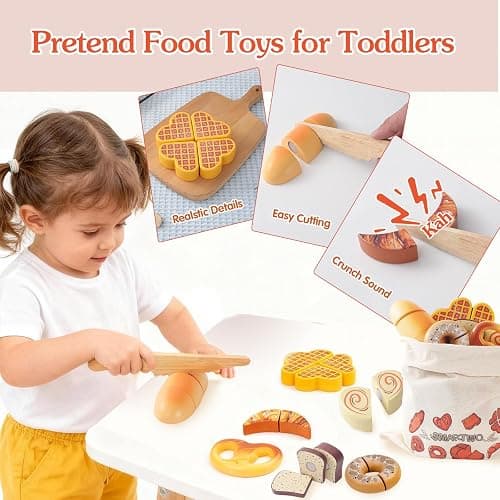 Smartwo Cibo Giocattolo Legno, Accessori Cucina Bambini, Giochi di Legno per bambini 2-3 anni montessori, Pane Tagliare, Regali di Compleanno e Natale Adatti a Bambini e Bambine thumbnail 4