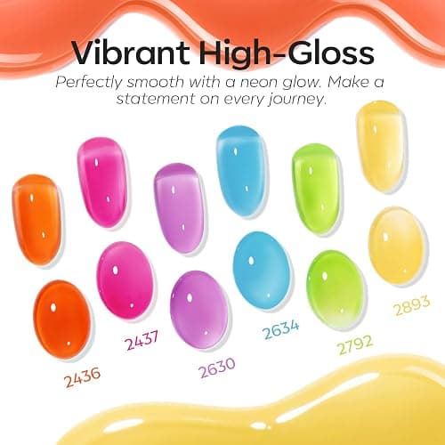 modelones Jelly Neon Gel Nail Polish Set, Hema Free Halloween Sheer Effect | Neon Hot Pink Orange Blue Yellow Green Purple 6 Colors Bright Translucent Effect Gel Polish Kit LED Nail Art Gift Salon thumbnail 5