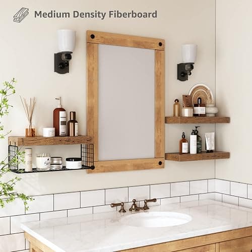 QEEIG Bathroom Shelves Over Toilet - Wall Mounted Floating Shelves Toilet Paper Storage Small Farmhouse Decor Shelf 16 inch Set of 3, Rustic Brown (019-BN3) thumbnail 5