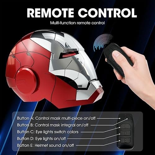 JCHENBH Iron Hero MK 5 1:1 Wearable Helmet-Silver Mask for Man-with Voice&Touch & Remote Control, LED Eyes & Realistic Sound Effects-Cosplay & Collectible Gift for Adults and Teens thumbnail 4