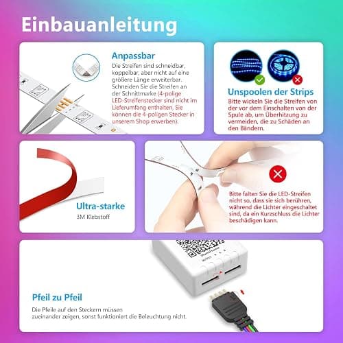 LED Strip 30m,Bluetooth RGB LED Streifen Farbwechsel LED Lichterkette 30M mit App Steuerung und Fernbedienung,Musik Sync,LED Band für Schlafzimmer Zuhause Schrankdek thumbnail 7