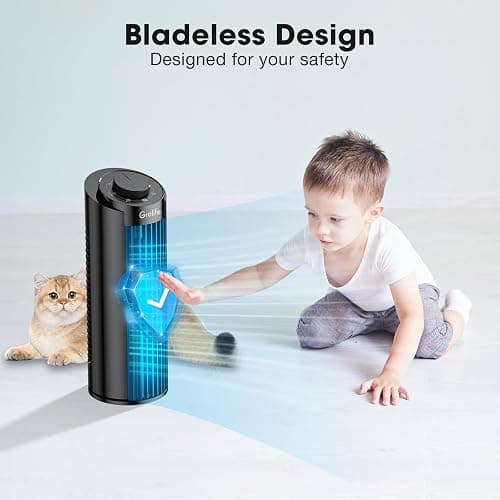 Grelife 13 Inch Tower Fan with Remote Controls, 3 Speed Settings, 90° Oscillation, 7.5 Timer, Ultra Quiet (25dB), Bladeless Design, Space-Saving for Bedroom, Office, Home, Dorm - Black - 15nches thumbnail 5