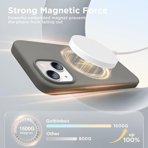 GolbinBox Magnetic for iPhone 13 Case & iPhone 14 Case, Compatible with MagSafe, [Soft Anti-Scratch Microfiber Lining], Slim Liquid Silicone Shockproof Protective Phone Case 6.1 inch, Cold Gray thumbnail 3