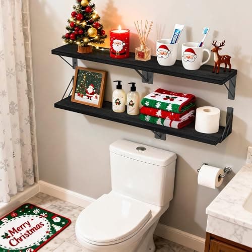 BAYKA Wall Mounted Floating Shelves, Wood Floating Wall Shelf for Books & Decor, Small Space-Saving Display & Organizer（Black，Set of 4） thumbnail 4
